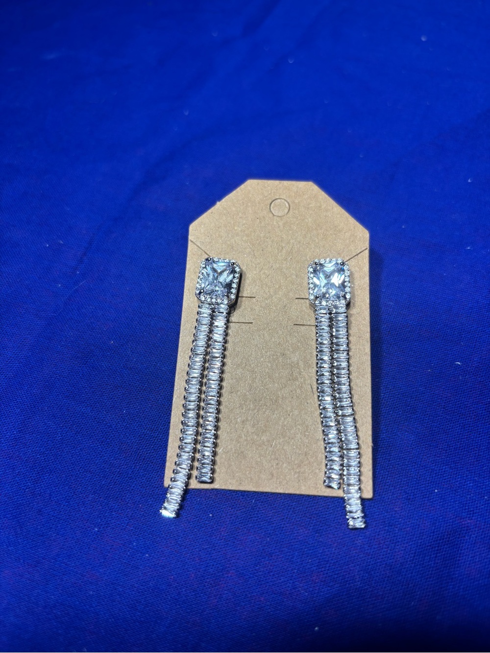 New Silver Crystal Drop Fringe Earrings